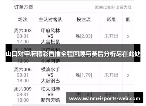 山口对甲府精彩直播全程回顾与赛后分析尽在此处